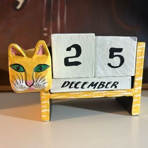 Handcrafted Boho Cat Wooden Perpetual Calendar Indonesia Whimsygoth